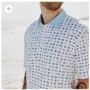 Swannies Mens Louie Performance Stretch Tech Golf Polo‎ Shirt Nautical Flags AOP